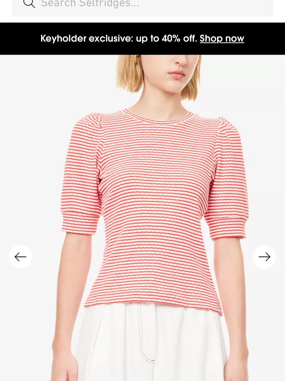 ME+EM red and White Striped Puff-Sleeve Knit Top